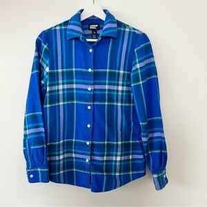 Lands' End Vibrant Blue and Green Plaid Flannel Shirt Women’s XS 2-4